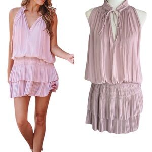 Current Air Cara Blush Pink Sleeveless Tie Neck Pleated Mini Halter Dress - M